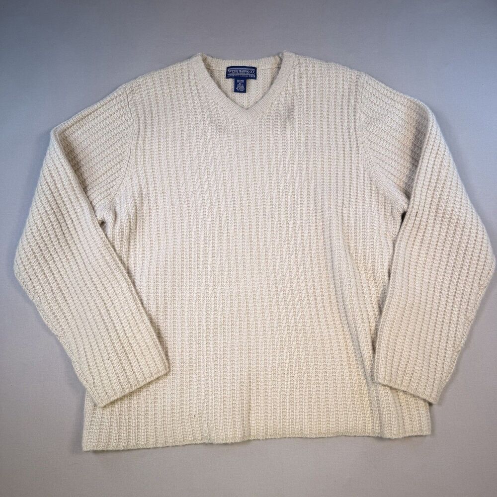 Vintage NEWTON TRADING CO. Shetland Wool Sweater Mens Sz XL Cream/Beige